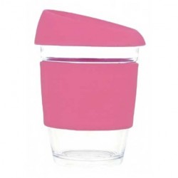 Pink 340ml Reusable Glass Karma Kup with Silicone Band and Lid
